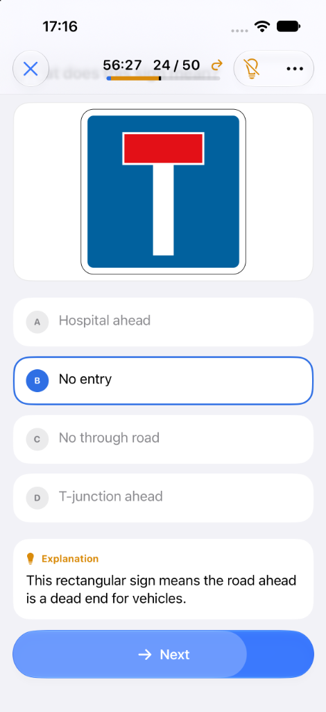 Driving Theory Real Exam Simulator Screen